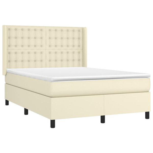 vidaXL Cama box spring colch&oacute;n y LED cuero sint&eacute;tico crema 140x200 cm
