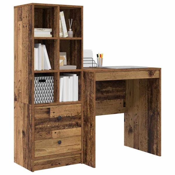 vidaXL Escritorio con caj&oacute;n 2 pcs Madera vieja