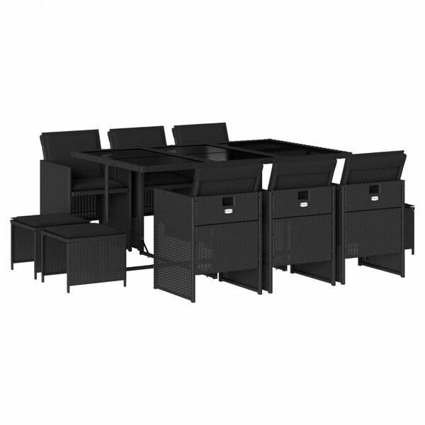 vidaXL Set de comedor jard&iacute;n 11 pzas con cojines rat&aacute;n sint&eacute;tico negro
