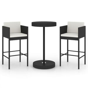 vidaXL Set muebles bar jardín 3 piezas y cojines ratán sintético negro