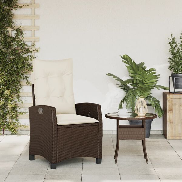 vidaXL Sill&oacute;n reclinable de jard&iacute;n con cojines rat&aacute;n sint&eacute;tico marr&oacute;n