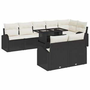 vidaXL Conjunto de sof&aacute; de jard&iacute;n 9 uds. Negro y crema rat&aacute;n sint&eacute;tico