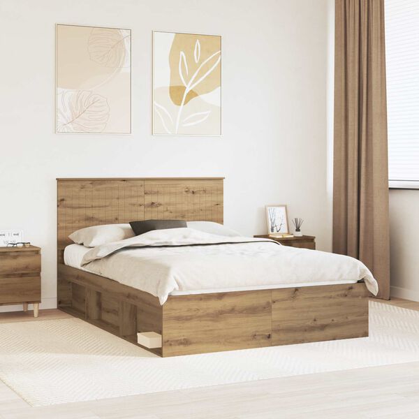 vidaXL Estructura de cama con cabecera Roble Artesanal 140 x 190 cm