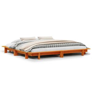 vidaXL Cama sin colch&oacute;n madera maciza de pino marr&oacute;n cera 160x200 cm