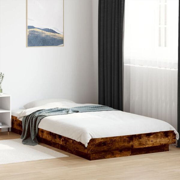 vidaXL Estructura cama con luces LED madera roble ahumado 100x200 cm