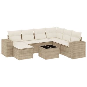 vidaXL Juego de sof&aacute;s de jard&iacute;n con cojines beige 8 pzas rat&aacute;n PE