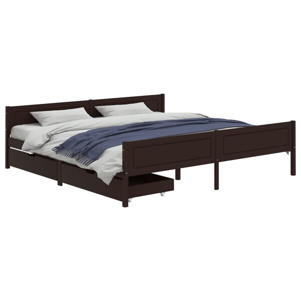 vidaXL Estructura cama 2 cajones madera pino marr&oacute;n oscuro 180x200 cm