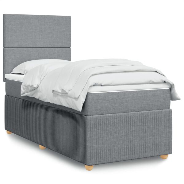 vidaXL Cama box spring con colchón tela gris claro 90x190 cm