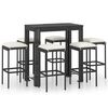 vidaXL Set muebles bar jard&iacute;n 7 piezas y cojines rat&aacute;n sint&eacute;tico negro