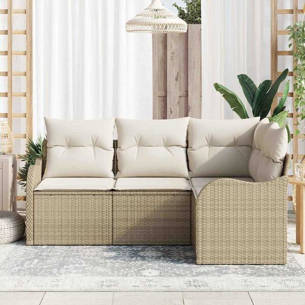 vidaXL Conjunto de sof&aacute; de jard&iacute;n 4 pcs Beige rat&aacute;n sint&eacute;tico