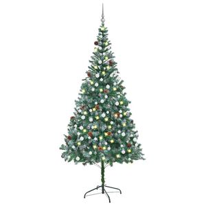 vidaXL &Aacute;rbol de Navidad helado con luces, bolas y pi&ntilde;as 210 cm