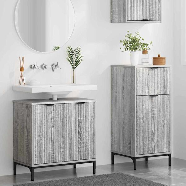 vidaXL Juego de muebles de ba&ntilde;o con caj&oacute;n con puerta 2 pcs Gris Sonoma