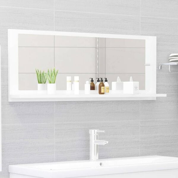 vidaXL Espejo de ba&ntilde;o contrachapada blanco brillo 100x10,5x37 cm