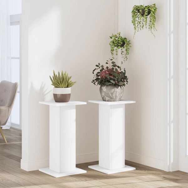 vidaXL Soportes de plantas 2 uds madera ingenier&iacute;a blanco 30x30x60 cm