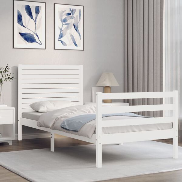vidaXL Estructura de cama con cabecero madera maciza blanco
