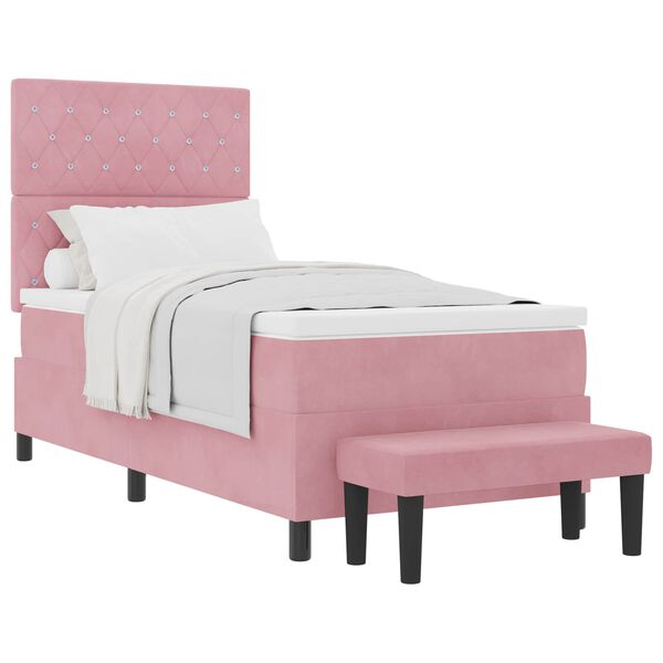 vidaXL Cama tipo Box Spring con colch&oacute;n Rosa 100 x 200 cm Terciopelo