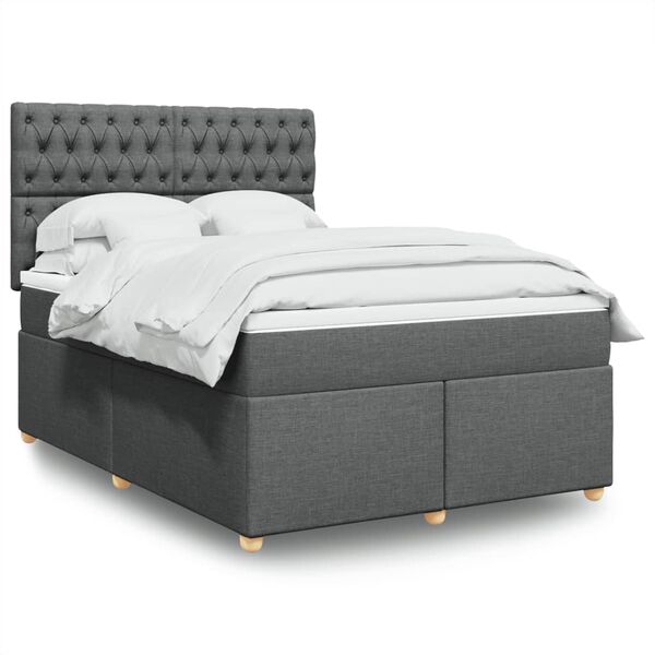 vidaXL Cama box spring con colch&oacute;n tela gris oscuro 160x200 cm