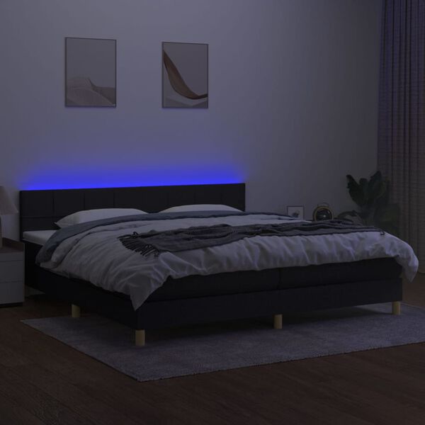 vidaXL Cama box spring con colch&oacute;n LED tela negro 200x200 cm
