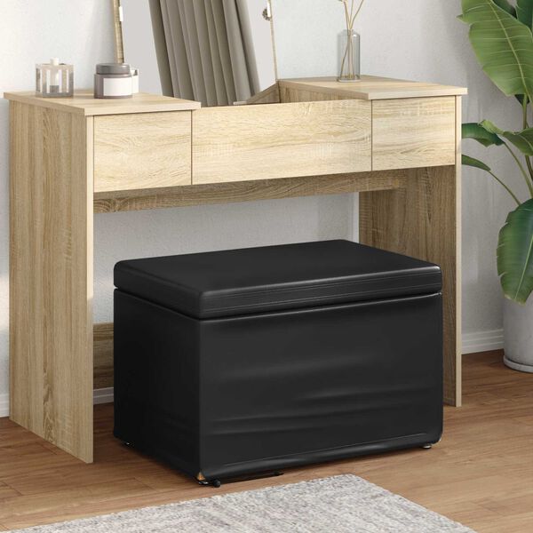 vidaXL Taburete Negro Cuero Sint&eacute;tico y Madera Fabricada