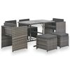 vidaXL Set de comedor de jard&iacute;n 7 pzs y cojines rat&aacute;n sint&eacute;tico gris
