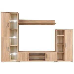 vidaXL Mueble de sal&oacute;n de pared para TV con luces LED roble Sonoma