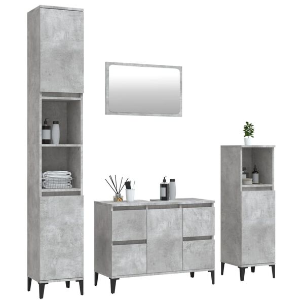 vidaXL Juego muebles de ba&ntilde;o 4 pzas madera contrachapada gris hormig&oacute;n