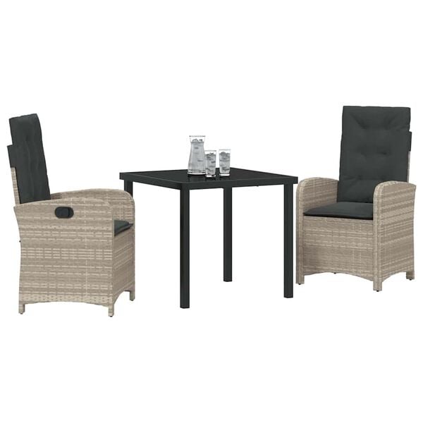 vidaXL Conjunto de Comedor de Jard&iacute;n 3 pcs Gris Claro rat&aacute;n sint&eacute;tico