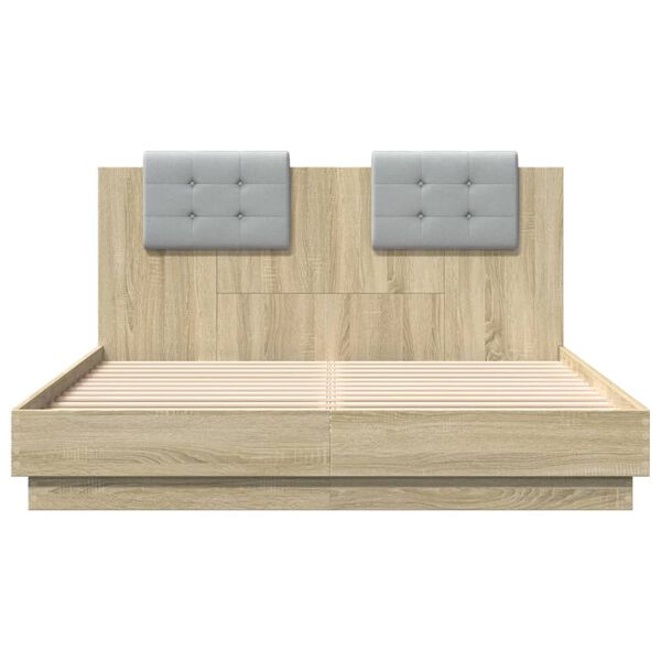 vidaXL Cama con cabecero madera de ingenier&iacute;a roble Sonoma 140x200 cm