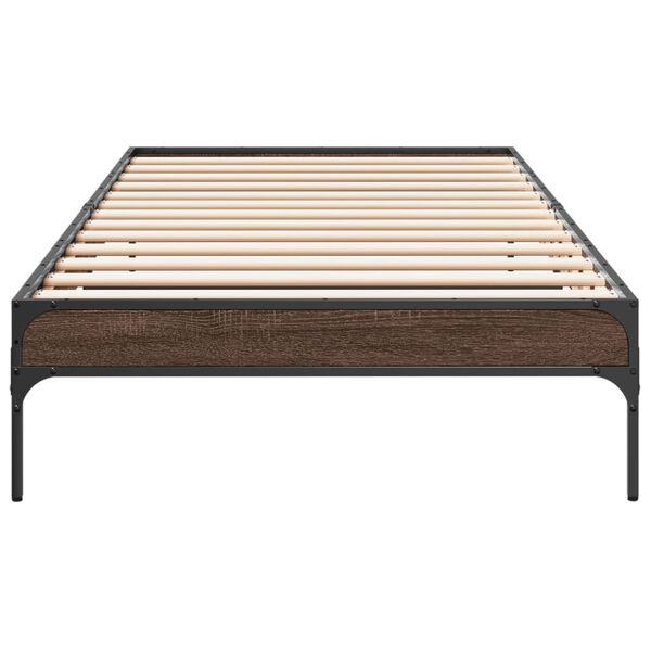 vidaXL Estructura cama madera ingenier&iacute;a metal roble marr&oacute;n 90x200 cm