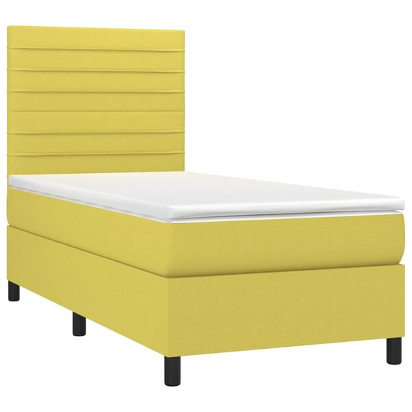 vidaXL Cama box spring colch&oacute;n y luces LED tela verde 100x200 cm