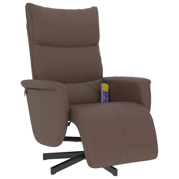 vidaXL Sill&oacute;n reclinable masaje con reposapi&eacute;s cuero sint&eacute;tico marr&oacute;n