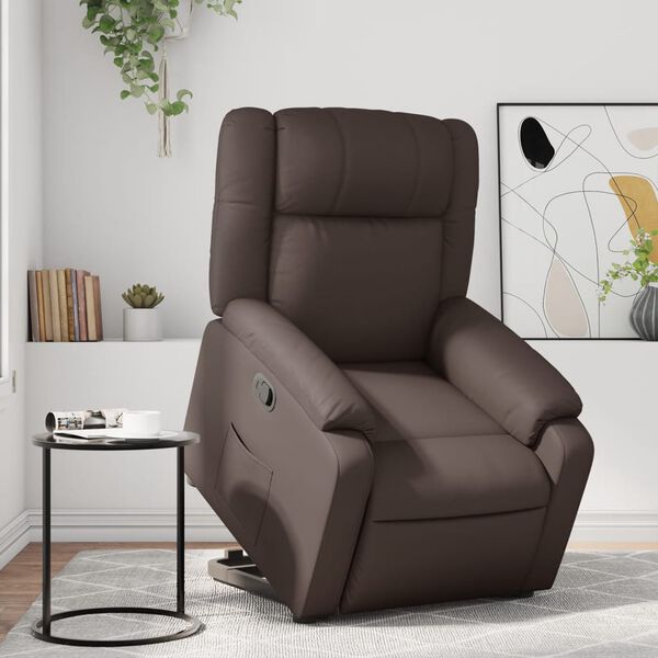 vidaXL Sill&oacute;n reclinable elevable cuero sint&eacute;tico marr&oacute;n