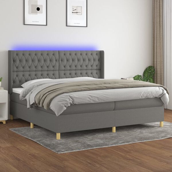 vidaXL Cama box spring colch&oacute;n y luces LED tela gris claro 200x200 cm