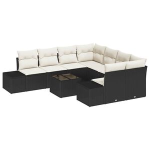 vidaXL Conjunto de sof&aacute; de jard&iacute;n 9 pcs Negro y crema rat&aacute;n sint&eacute;tico