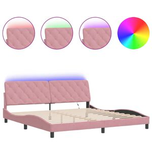 vidaXL Estructura de cama con LED sin colch&oacute;n terciopelo rosa 200x200 cm