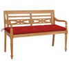 vidaXL Banco Batavia madera maciza de teca con coj&iacute;n rojo 150 cm