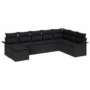 vidaXL Conjunto de sof&aacute; de jard&iacute;n con coj&iacute;n 8 pcs Negro Polirat&aacute;n