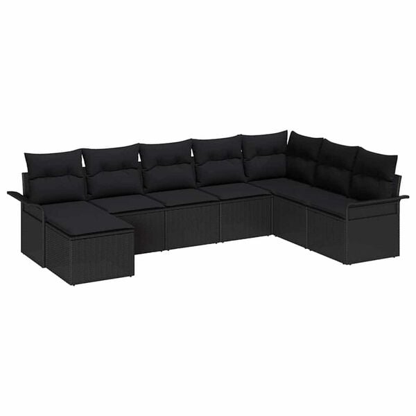 vidaXL Conjunto de sof&aacute; de jard&iacute;n con coj&iacute;n 8 pcs Negro Polirat&aacute;n