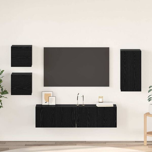 vidaXL Conjunto de mueble de TV 5 pcs Roble Negro Madera de ingenier&iacute;a