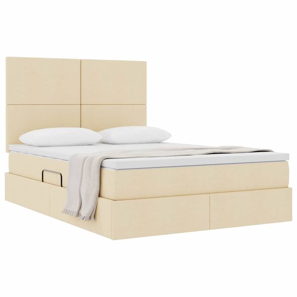 vidaXL Cama con almacenamiento y colch&oacute;n Crema 140 x 190 cm Poli&eacute;ster