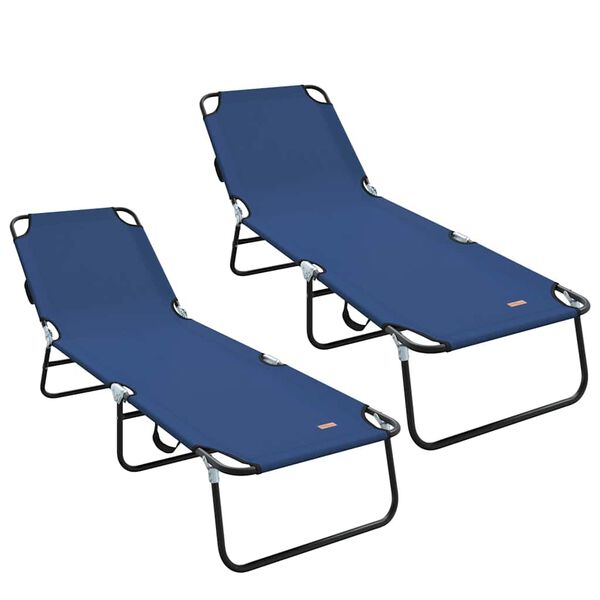 vidaXL Tumbona plegable 2 pcs Azul 188 x 57 x 86.5 cm Poliéster