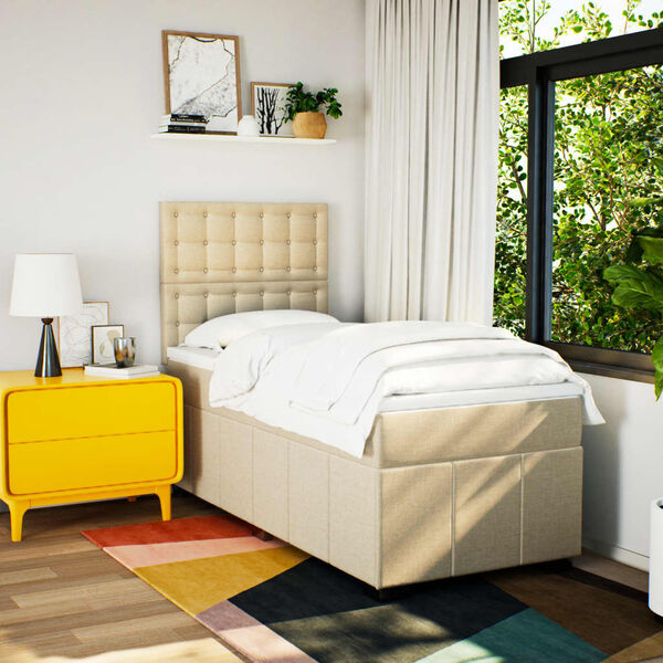 vidaXL Cama box spring con colch&oacute;n tela color crema 80x200 cm