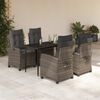 vidaXL Set comedor de jard&iacute;n 5 piezas con cojines rat&aacute;n sint&eacute;tico gris