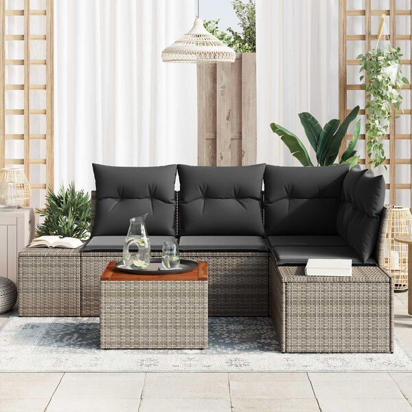 vidaXL Conjunto de sof&aacute;s de jard&iacute;n 5 pcs Gris rat&aacute;n sint&eacute;tico