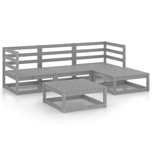vidaXL Muebles de jard&iacute;n 5 piezas gris madera de pino maciza