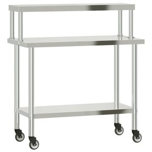 vidaXL Mesa de trabajo para cocina con estante acero inox 110x55x120cm