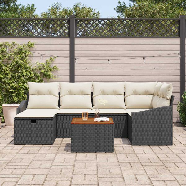 vidaXL Conjunto de sofá de jardín con cojín 7 pcs Negro Poliratán