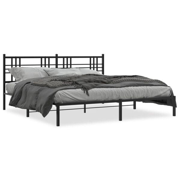 vidaXL Estructura cama sin colch&oacute;n con cabecero metal negro 200x200 cm