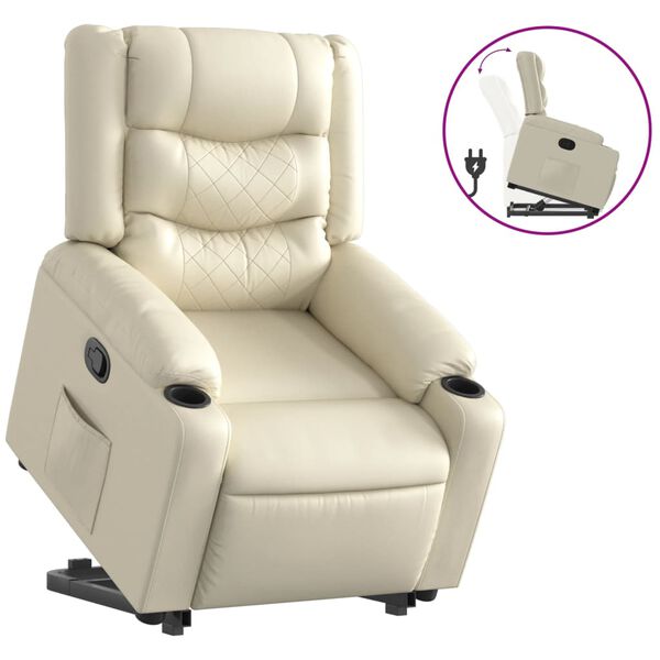 vidaXL Sillón reclinable elevable cuero artificial color crema