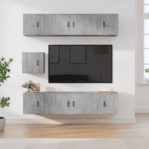 vidaXL Set de muebles de TV 7 pzas madera contrachapada gris hormigón